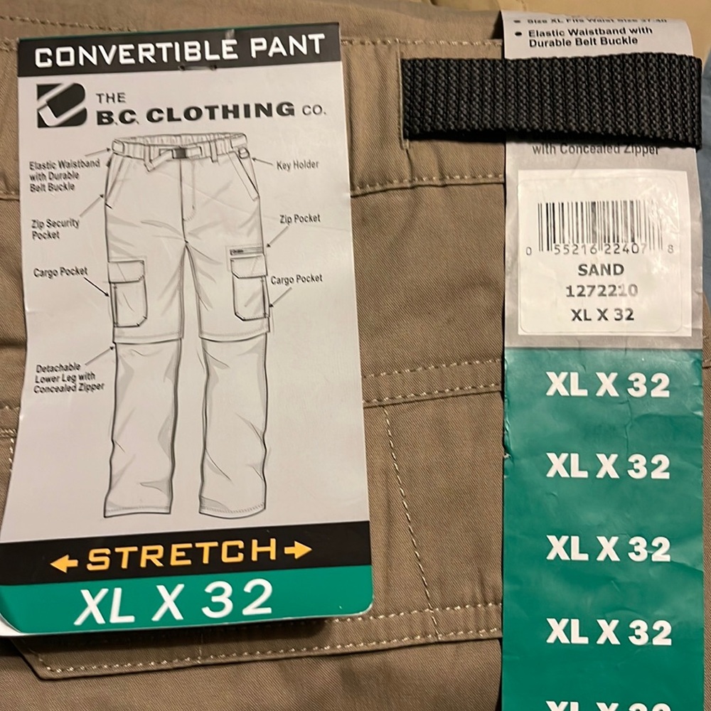 The B.C. Clothing CO. Men's Convertible Pant with Stretch Charcoal Size XL